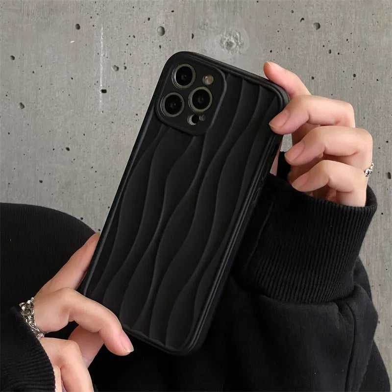 Water ripple midnight black TPU phone case for iPhone 14 series with fall prevention texture
