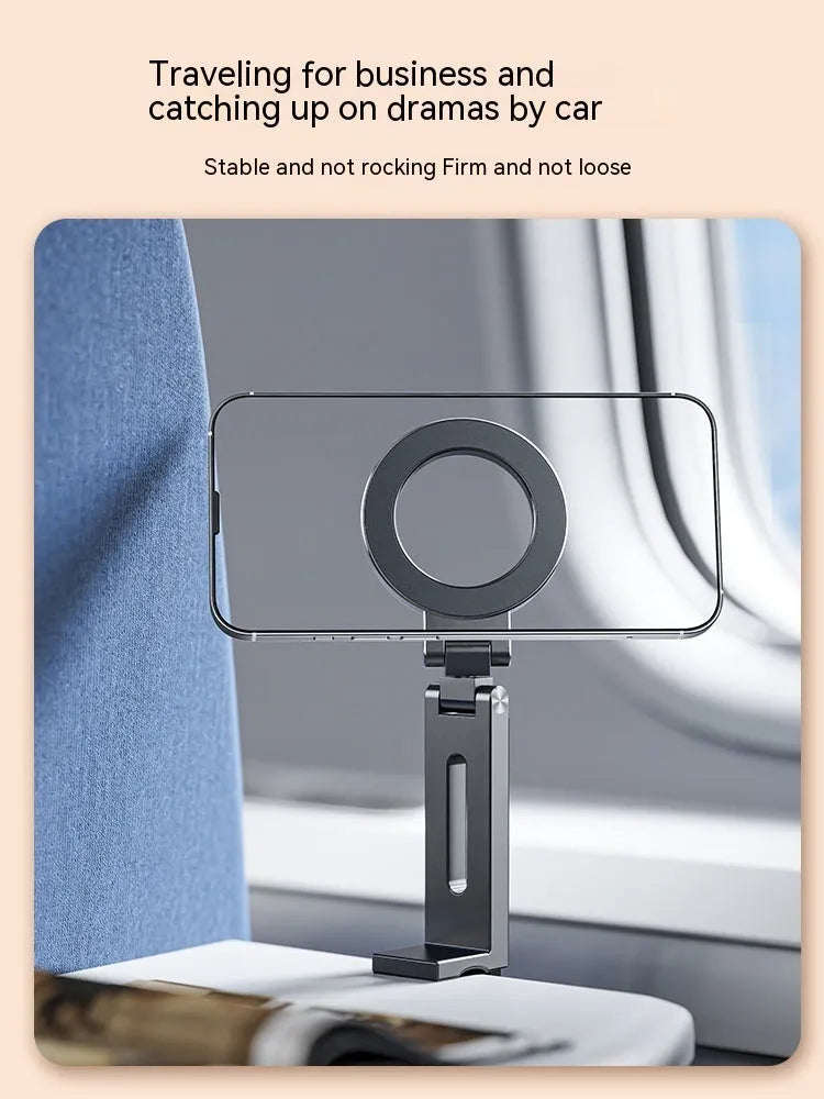 360-degree rotating folding travel mobile phone magnetic bracket in aluminium alloy, grey, 17cm length