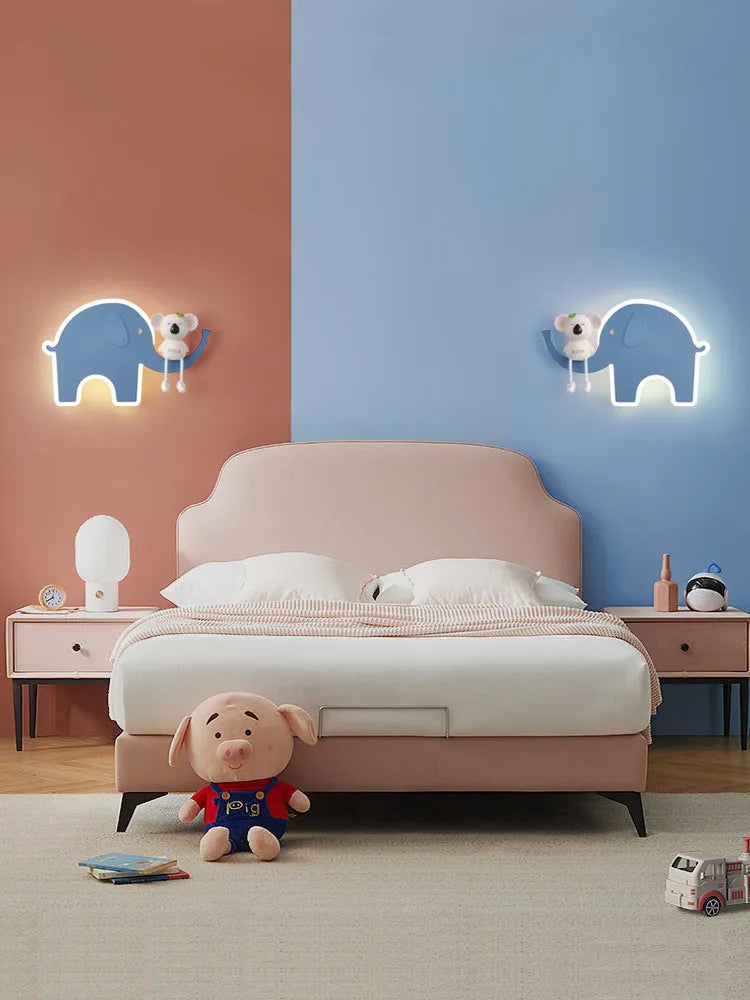Children's bedroom cartoon wall lamp with iron shade in blue colour option, 400mm size, for bedside use