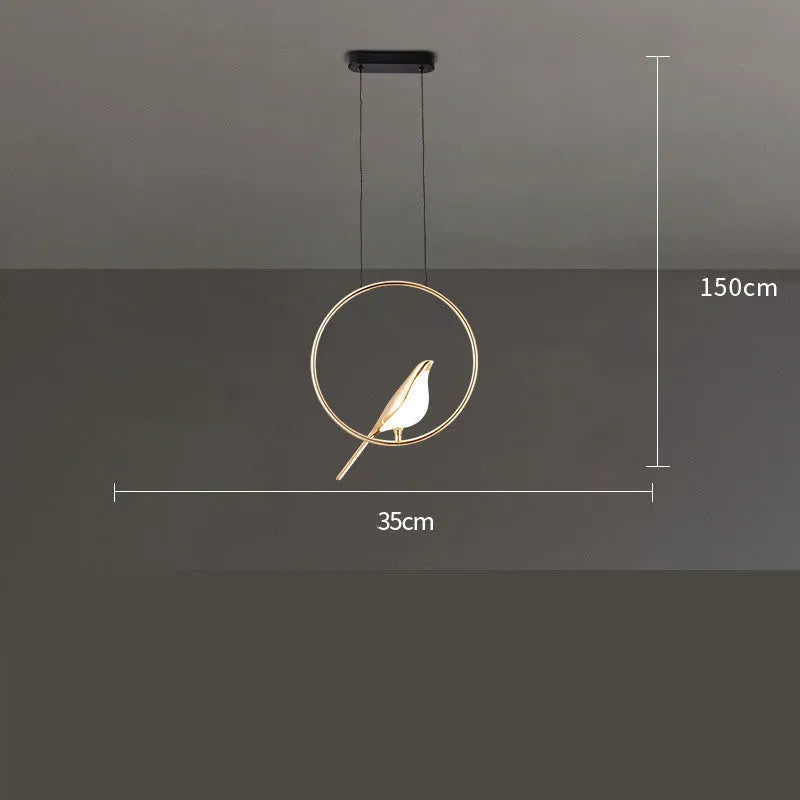 Modern minimalist magpie bird chandelier, 35 x 150 cm, zinc alloy and acrylic