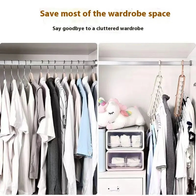 Green plastic multifunctional hanger with nine holes for folded trousers storage