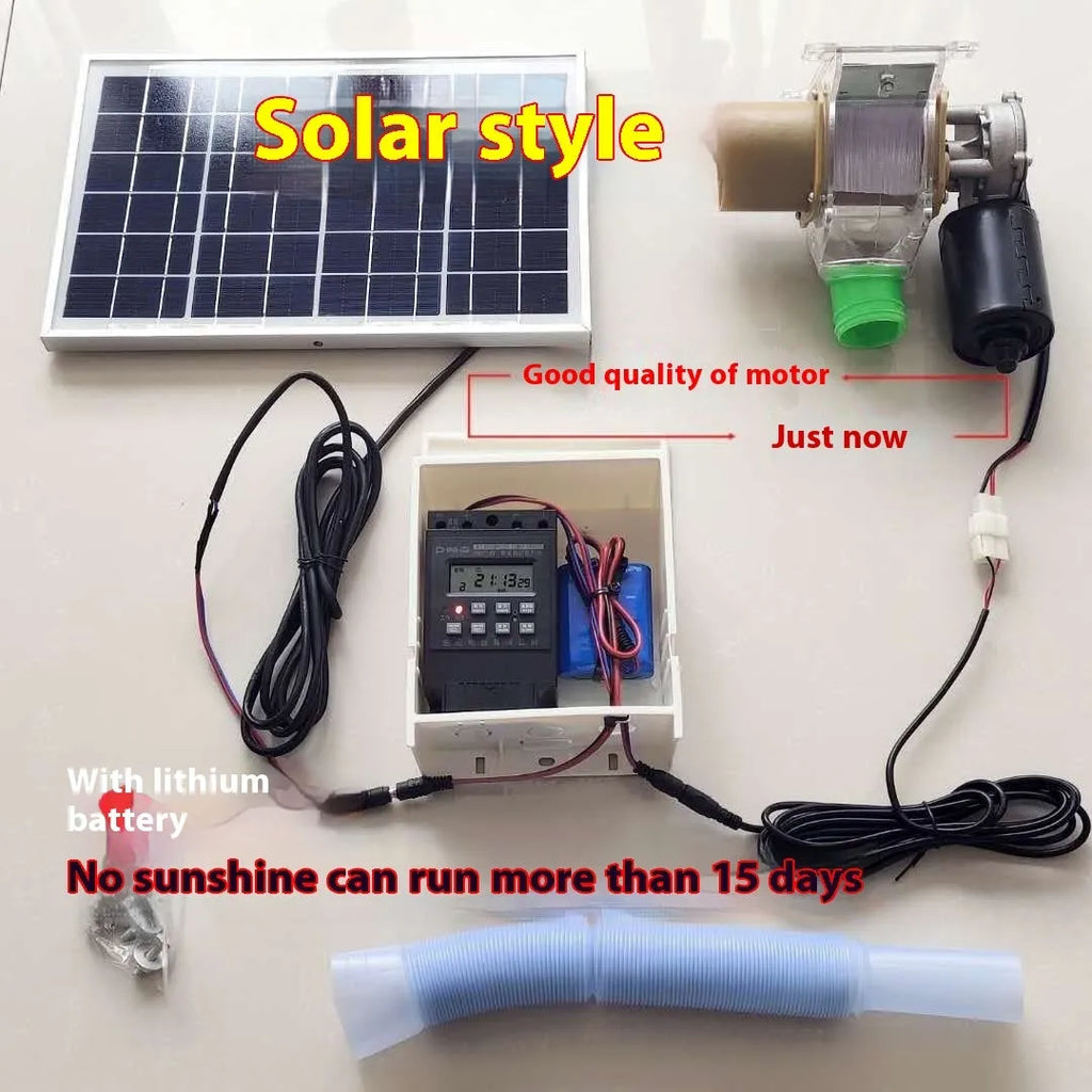 Solar panel automatic chicken and duck feeding machine with timer display and feed hopper