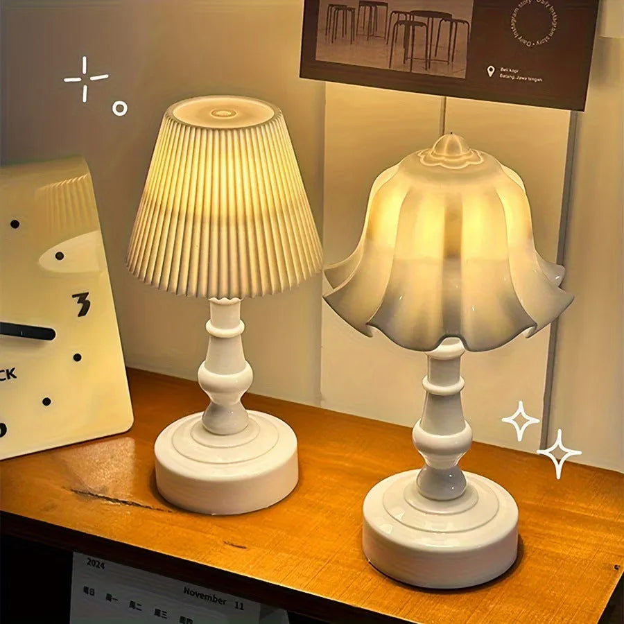 Decorative cute table lamp with built-in battery, cartoon geometric stereo shape, Blue Bell Flower size, and pleated or bell flower colour options