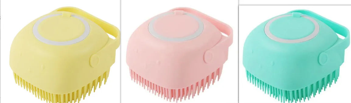 Blue silicone dog bath brush with soft bristles for washing and massage