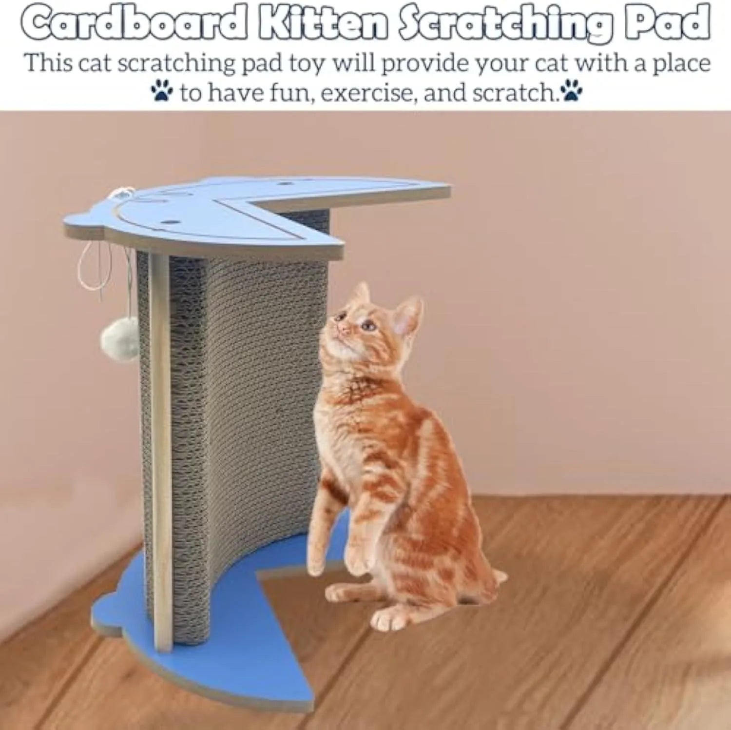 Corner cardboard cat scratching pad with hanging ball for wall mounting