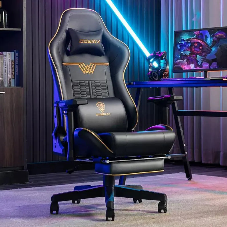 Dowinx LS-6010 black gaming chair with 4D adjustable armrests and leather upholstery