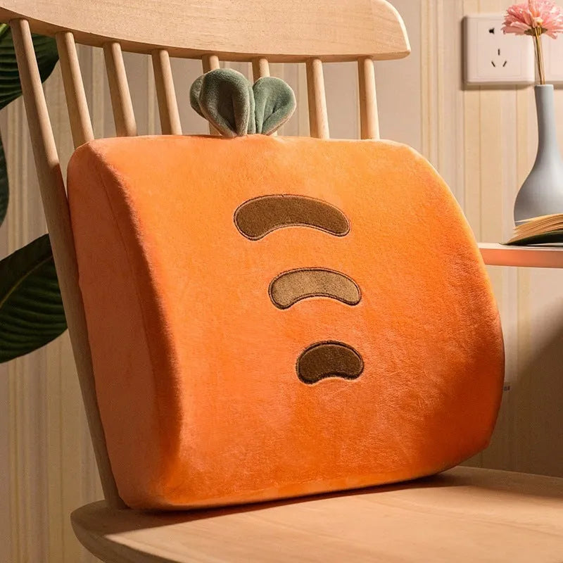 Cartoon embroidered memory foam cushion for car seat, showing removable inner core and soft polyester fill.