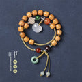 Hand-woven ebony women's bracelet with double ring design and decorative stone elements
