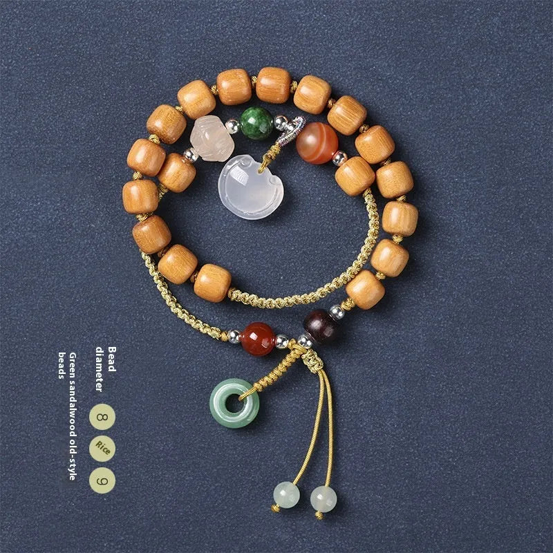 Hand-woven ebony women's bracelet with double ring design and decorative stone elements