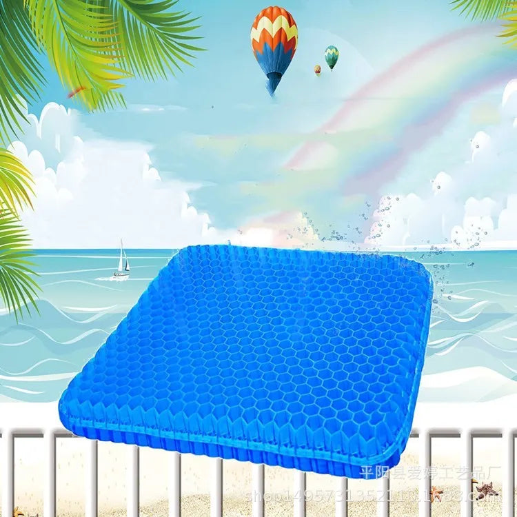 Double-thick gel seat cushion with breathable honeycomb pattern in a solid colour