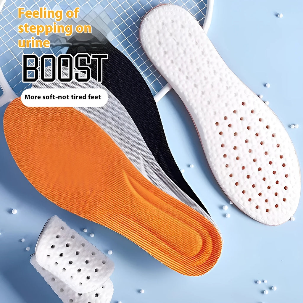 Grey, black, and orange high-elasticity PU foam sports insoles that can be cut to size.