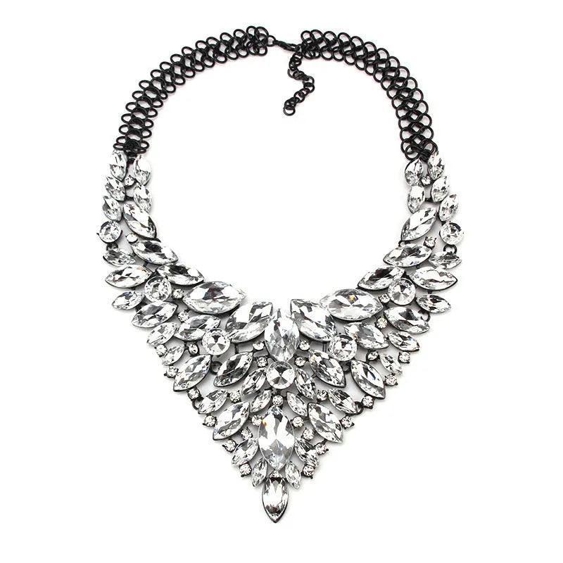 Alloy rhinestone necklace in water drop shape with full diamond inlay on white background