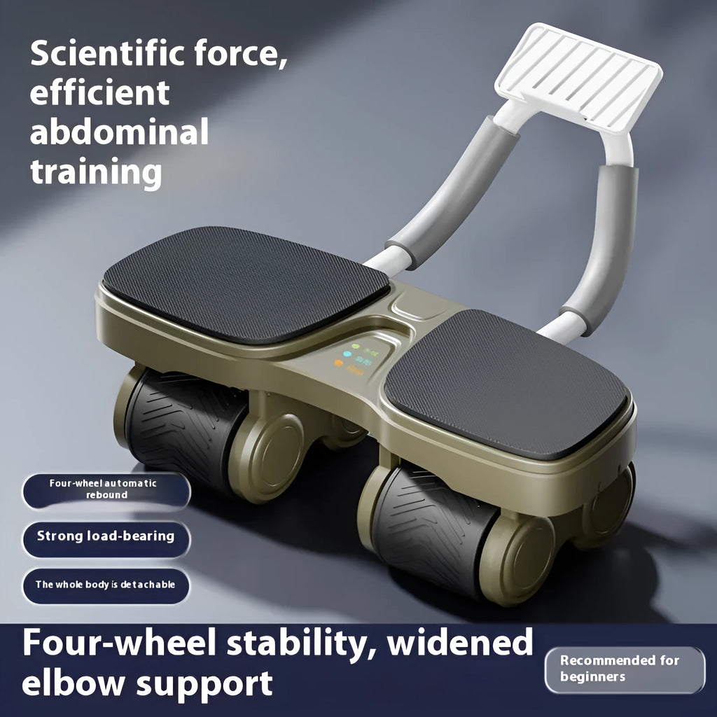 Four-wheel automatic rebound abdominal wheel in black for core fitness training