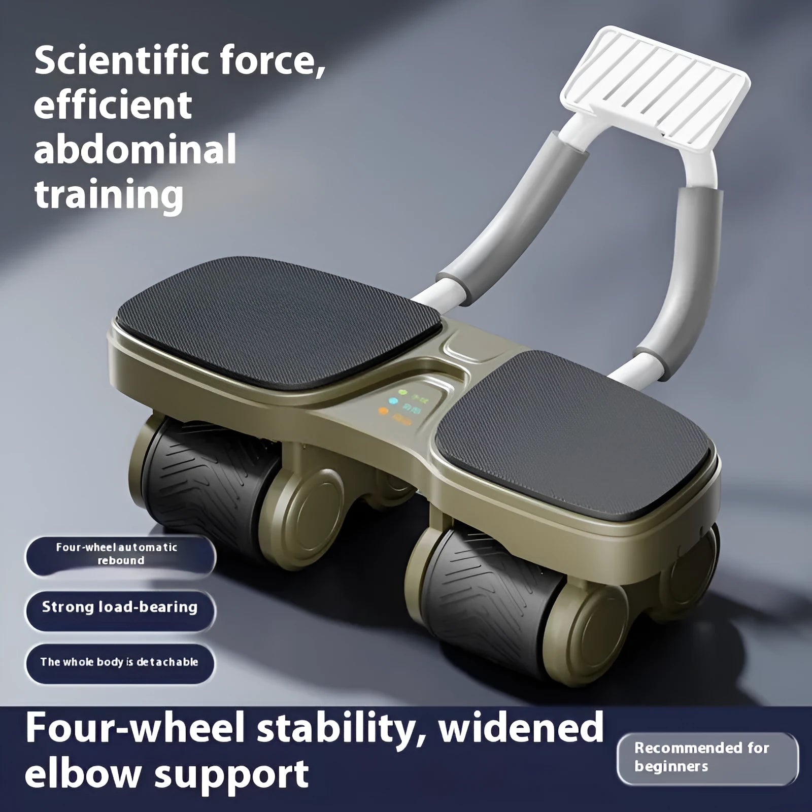 Four-wheel automatic rebound abdominal wheel in black for core fitness training