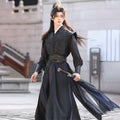 Hanfu Qingxuan suit with inner robe, outer coat, wrist guard, and waist belt in jacquard fabric, unisex sizes S-3XL