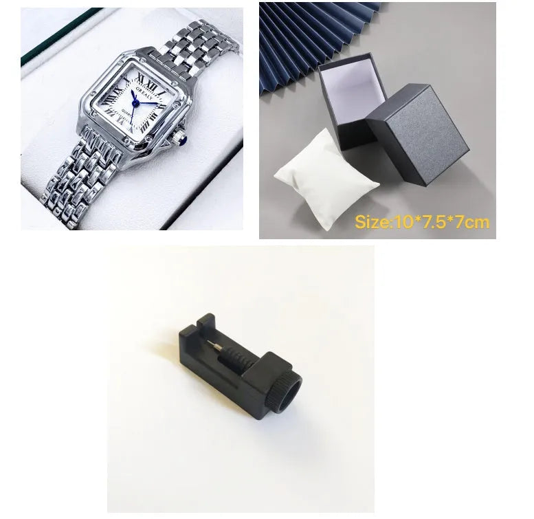 Waterproof women's square watch with alloy band and mineral glass mirror in gold white colour