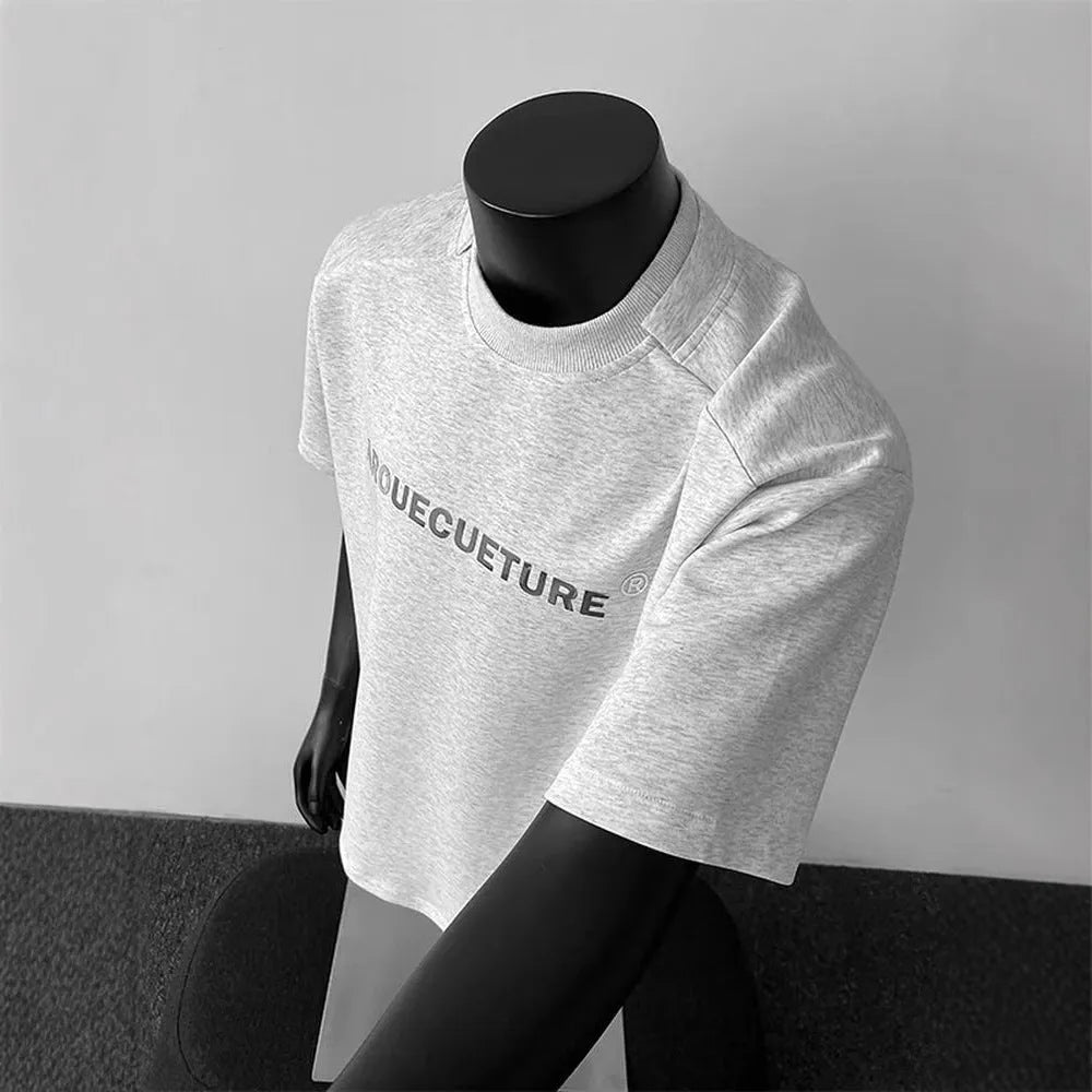 Men's white cotton short sleeve T-shirt with black printed letters design and loose fit