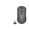 White wireless IFLYTEK gaming mouse with seven buttons on a desk next to a laptop, showcasing its USB receiver.
