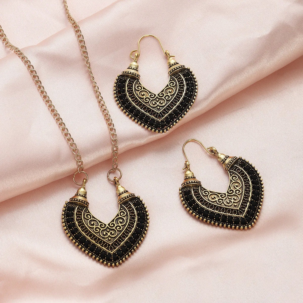 Heart-shaped rope winding earrings and necklace set with electroplated alloy pendants in six colours