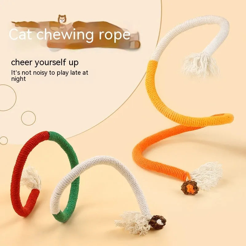 Cotton thread cat teaser stick bite rope toy in full orange, absolute purple or traffic lights, single pack