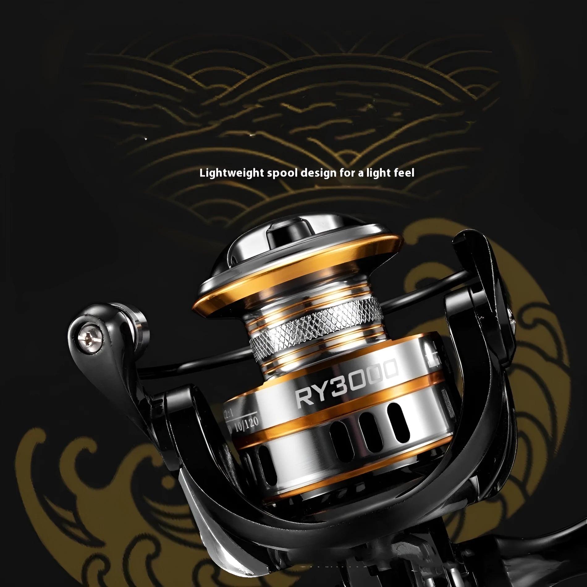 All-metal spinning fishing reel with no-gap spool design and black EVA grip handle