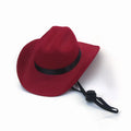 A small brown fabric cowboy hat for a dog, shown on a white background.