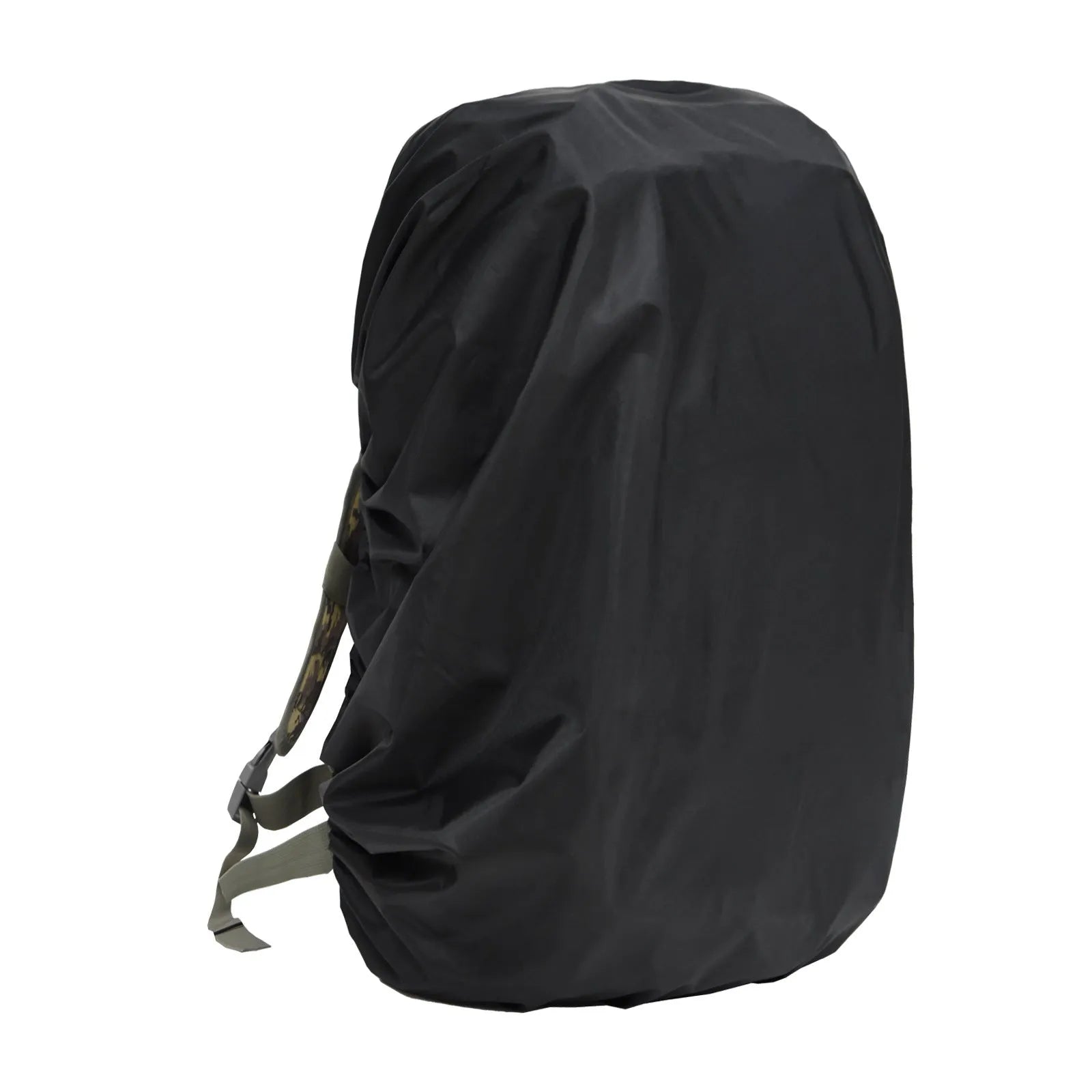 Army green PU backpack rain cover for outdoor use, shown unfolded.