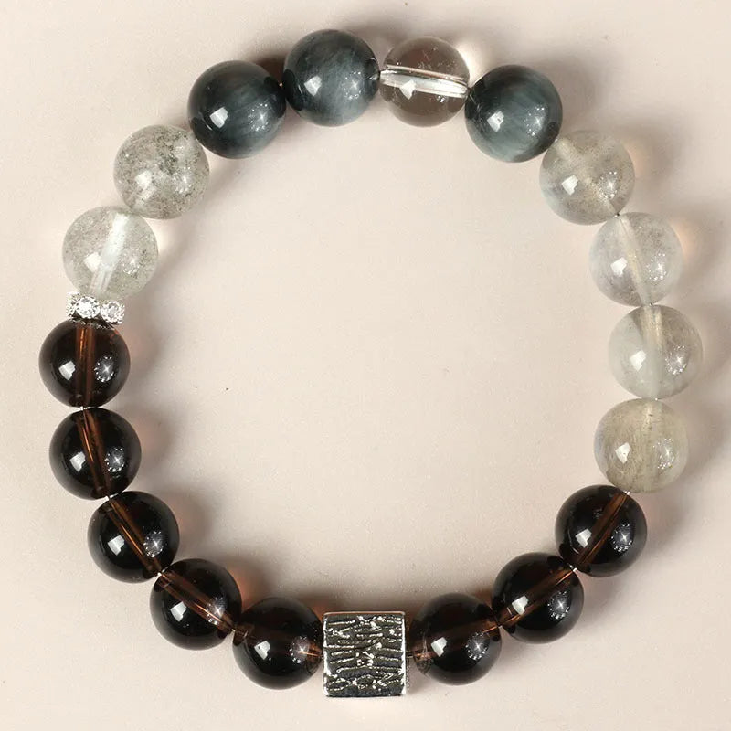 Couple crystal bracelet set with 10mm geometric shapes in khaki colour variations