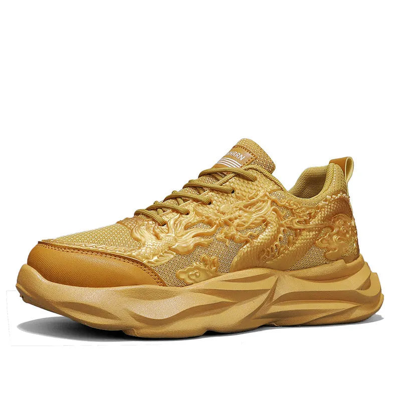 Chinese dragon pattern fly knit casual sneakers with rubber soles in four colour options