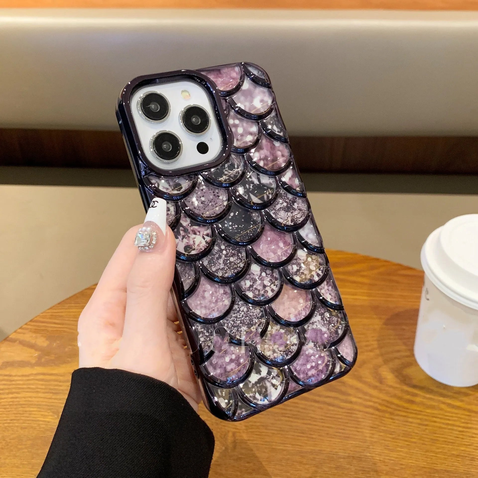 Three-dimensional mermaid scale TPU phone case in silver for iPhone 14 Pro Max