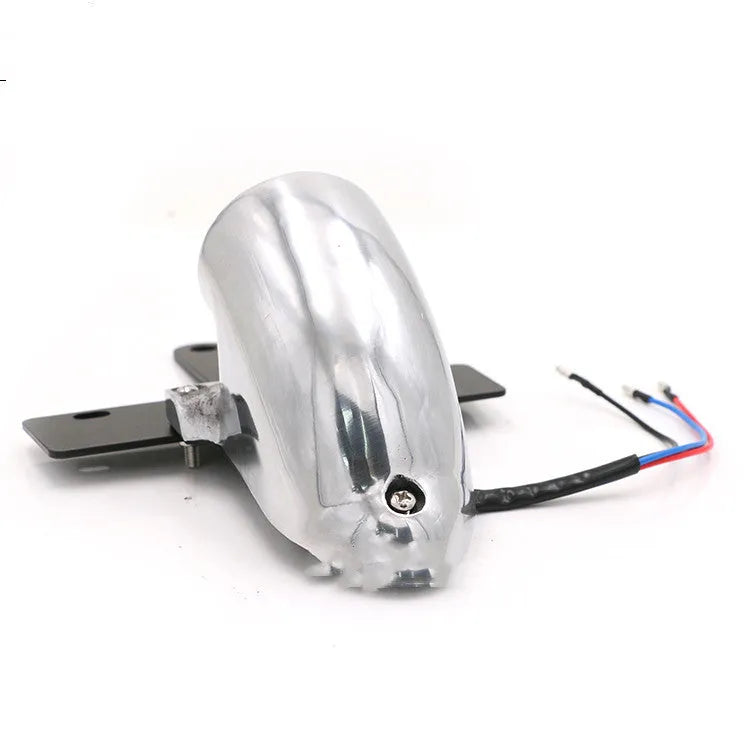 Silver polished aluminium alloy motorcycle taillight with red lens and 36 cm wires for brake light