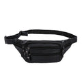 Cowhide men's belt bag in brown leather, horizontal square shape with zipper, size 23x13x8cm on model