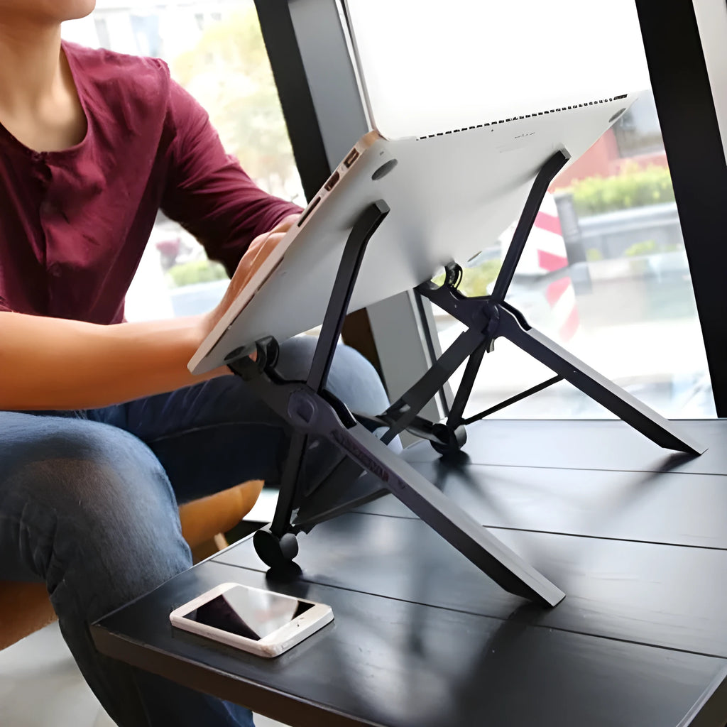 Portable folding laptop bracket stand in sagacious black colour with carrying case