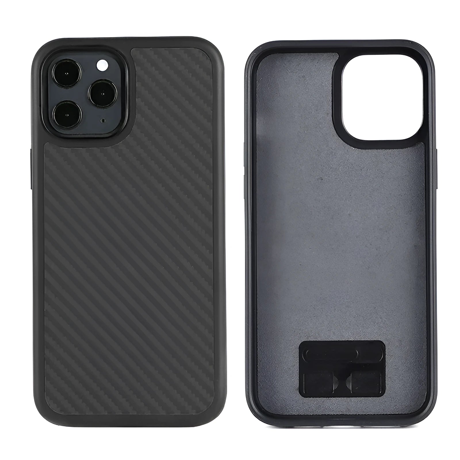 Black wooden phone case for iPhone with TPU and Kethlar construction showing back cover design