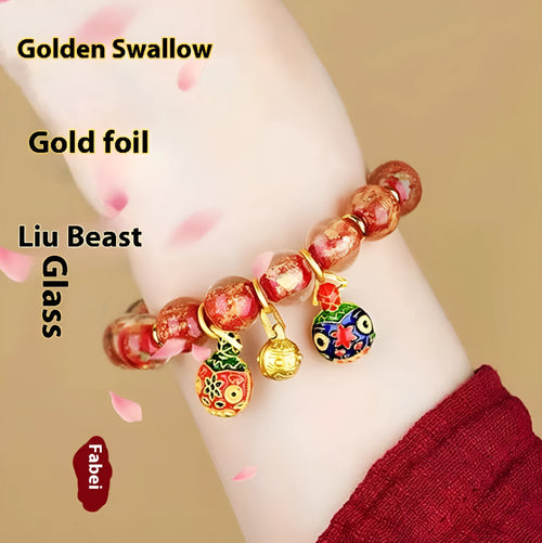Ancient French Glaze Year glass bracelet with geometric shapes and auspicious court patterns in one of six colours.