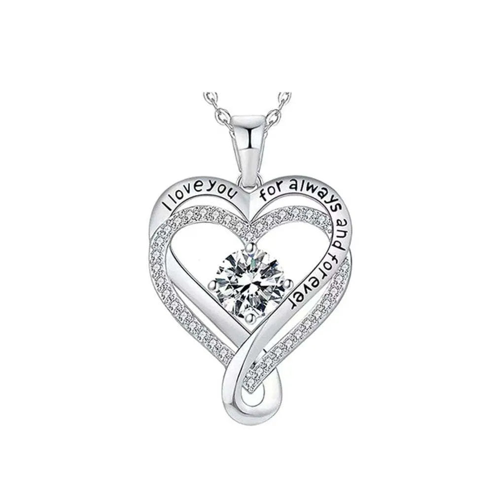 Heart of Eternity double-layer love necklace with micro-inlaid heart pendant in silver or gold colour option.