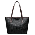 Retro women's large capacity commuter handbag in black PU leather with horizontal square design