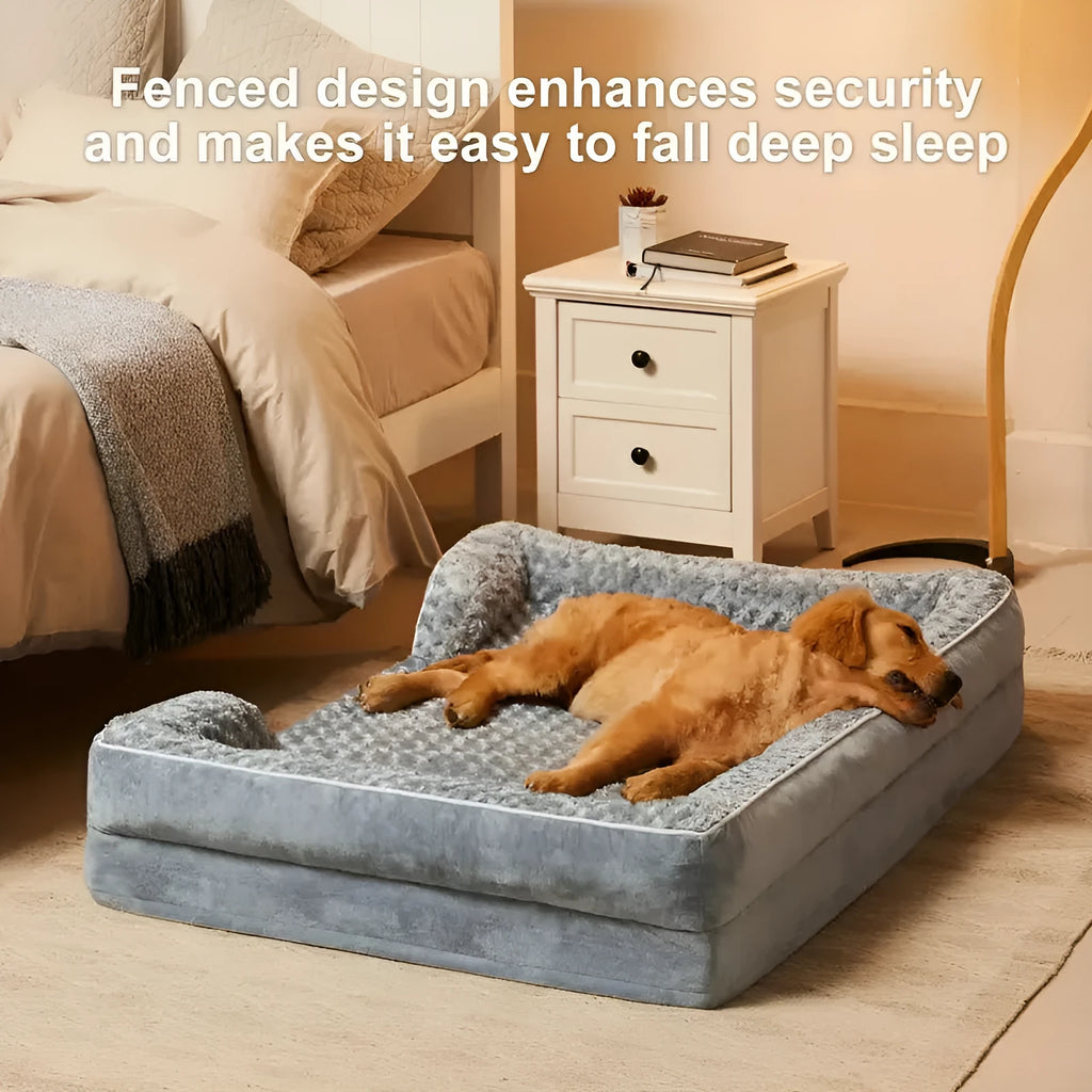 Removable waterproof dog kennel pad in light grey, dark grey and coffee colours, showing size options