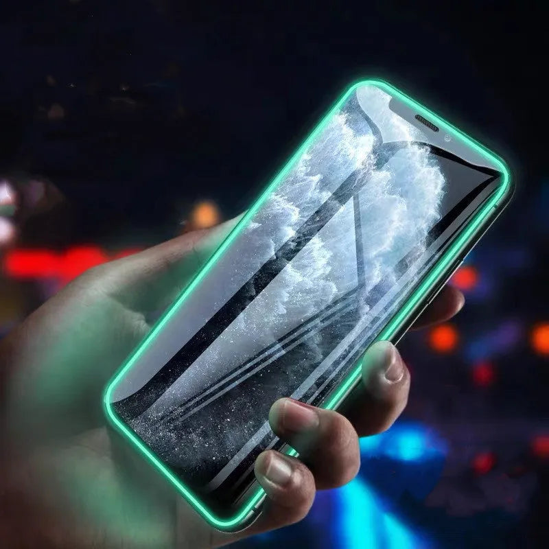Luminous full cover tempered glass screen protector for iPhone glowing in the dark