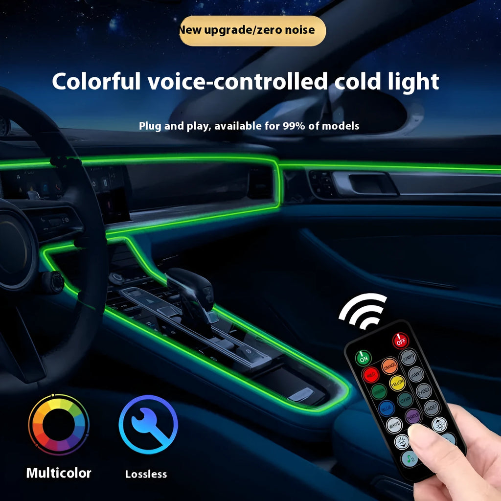 64 colour car atmosphere light with remote control, USB powered optical fibre, PVC and PC, 3m to 8m lengths