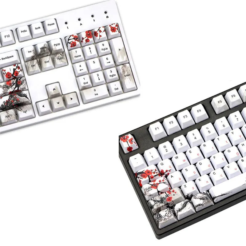 PBT mechanical keyboard keycap set with Wangjiang plum blossom theme design