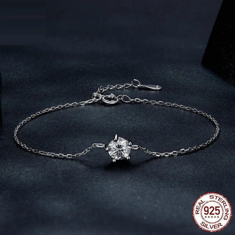 S925 silver bracelet with round shining diamond design, women's style, electroplated finish, large or small waist size