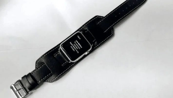 Genuine leather watch strap in black, blue, brown, and red for 38mm and 42mm lugs