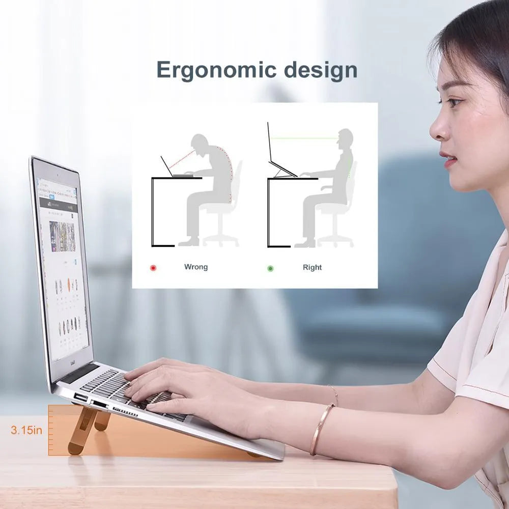 Aluminium alloy notebook stand laptop riser bracket 216x26mm silver colour with silicone pads on desk