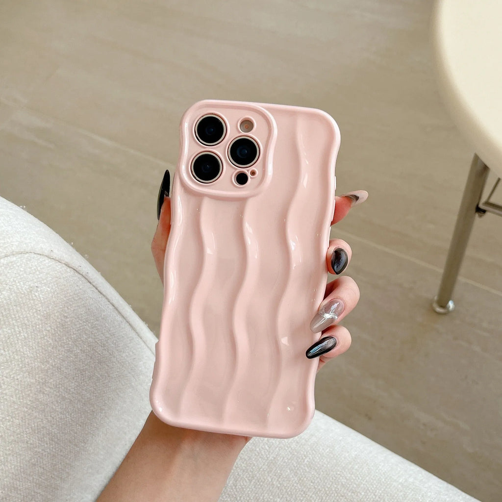 Electroplated wave stripe design protective phone case for iPhone 17 models in various colours.