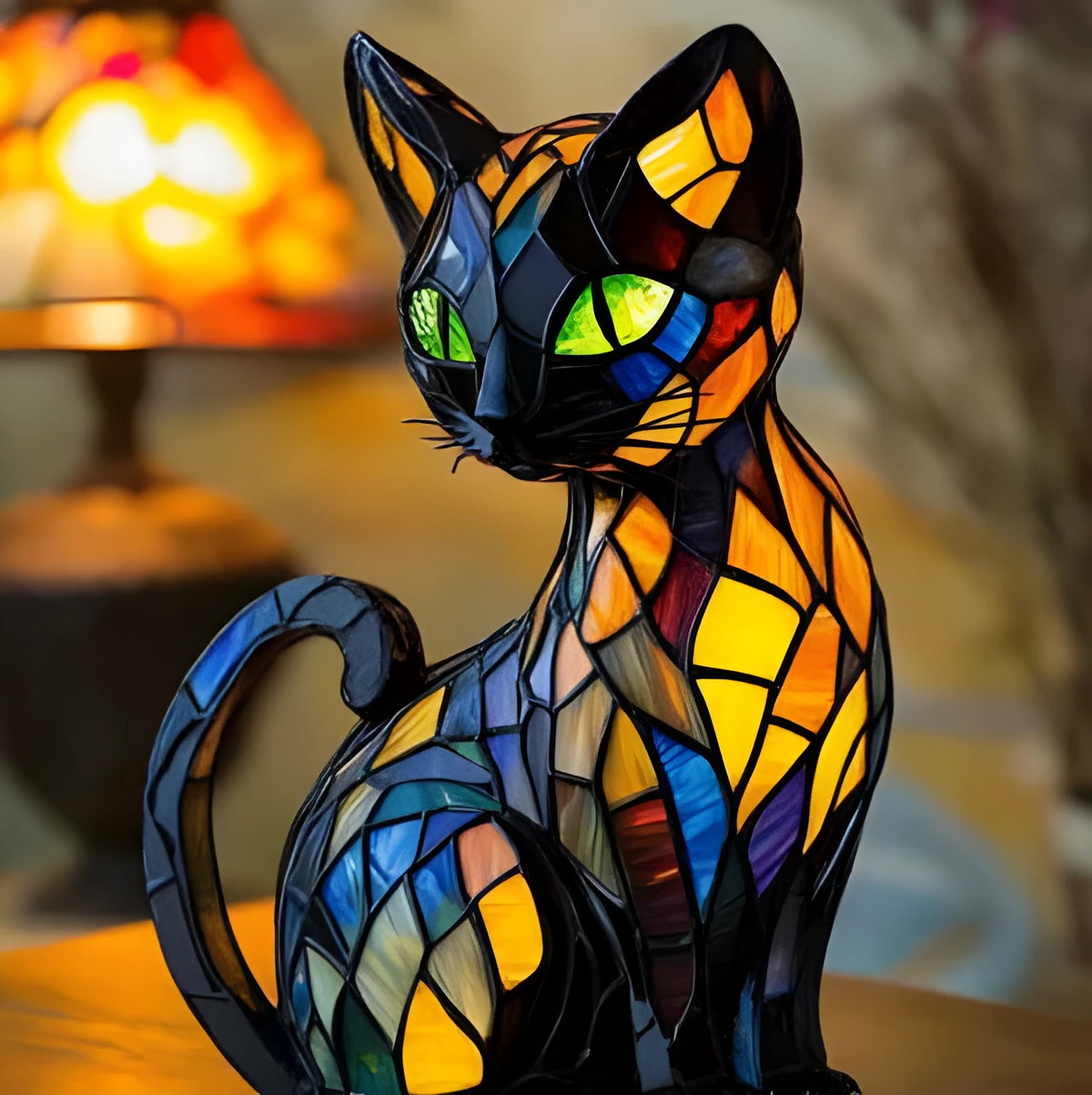 Cartoon cat resin night light, small animal table lamp with button or USB switch option.