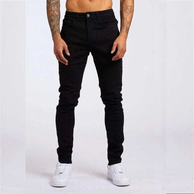 Men's cotton slim fit high waist jeans in light blue solid colour front view
