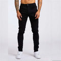 Men's cotton slim fit high waist jeans in light blue solid colour front view