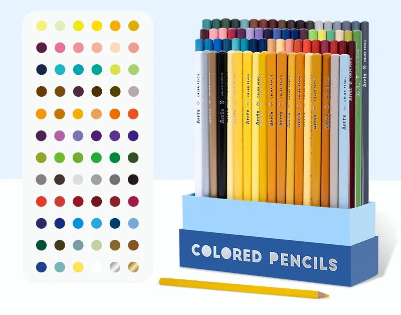 Set of 72 coloured art pencils in a box, with basswood barrels and soft cores for drawing and sketching.