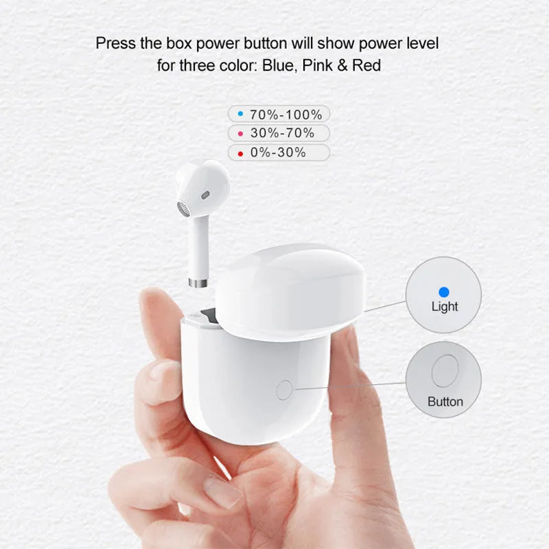 White true wireless Bluetooth 5.0 in-ear sports headset with charging box, Type-C interface, and ergonomic earbuds